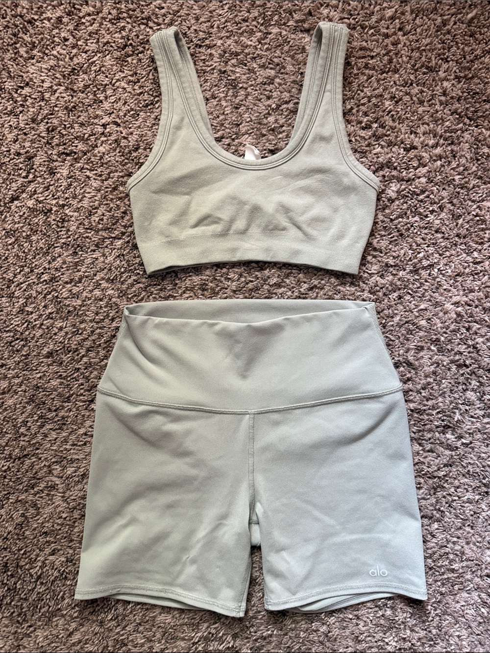 ALO Yoga Slate sage Green High-Rise Bike Shorts Set